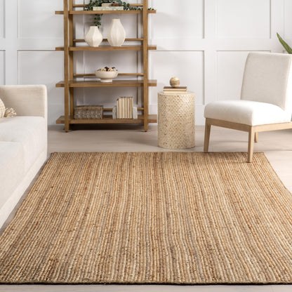nuLOOM 3 Round Rigo Jute Hand Woven Area Rug, Natural, Solid Farmhouse Design, Natural Fiber, For Bedroom, Living Room, Dining Room, Hallway, Office, Kitchen, Entryway