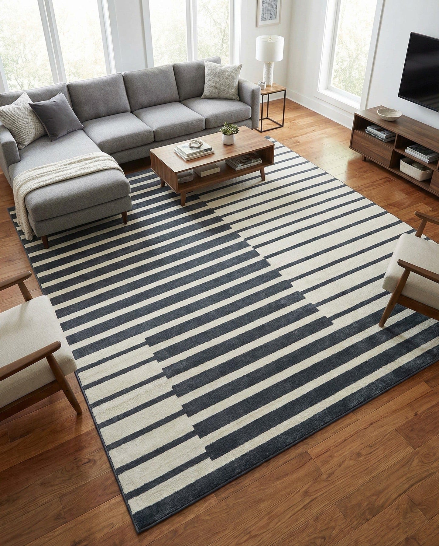 Rugs.com - Oslo Rug – 10 Ft Square Blue Easy-Clean Area Rug – Modern Geometric Stripe Pattern for Living Room, Bedroom, Dining Room
