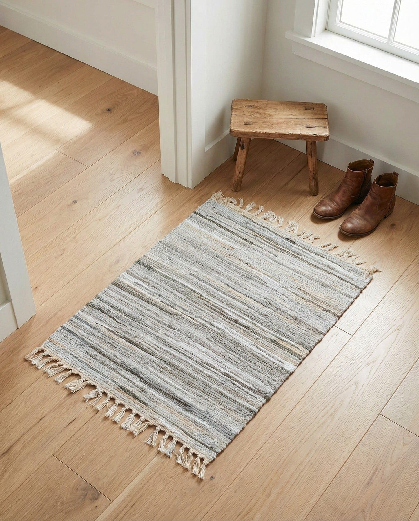 Rugs.com Chindi Cotton Collection Rug – 2' x 3' Gray Flatweave Rug Perfect for Living Rooms, Large Dining Rooms, Open Floorplans
