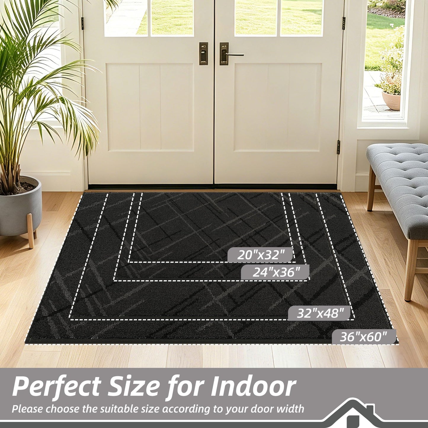 BEQHAUSE Door Mat 32" x 48", Non Slip Entryway Rugs Washable, Dirt Trapper Front Door Mat,Low Profile Absorbent Floor Mats for Front Back Door and Entryway, Dark Grey