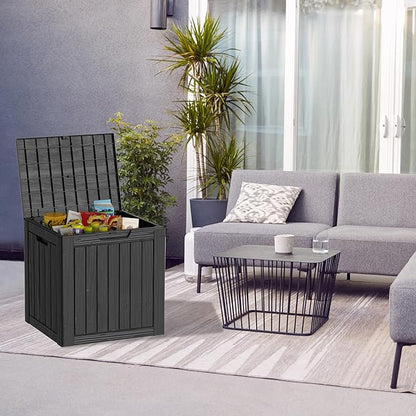 35 Gallon Waterproof Large Resin Deck Box Indoor/Outdoor Lockable Storage Container and Seating for Garden, Pool, and Patio (35 Gallon, Black)