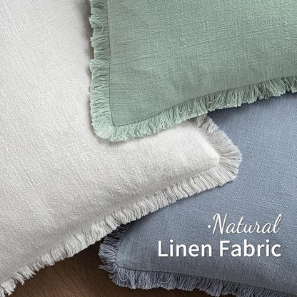 MIULEE Decorative Throw Pillow Covers Neutral Linen Fringe Throw Pillows Euro Shams Set of 2 Light Blue Boho Farmhouse Cushion Covers for Couch Sofa Bed Living Room Spring Home Decor 26x26 Inch