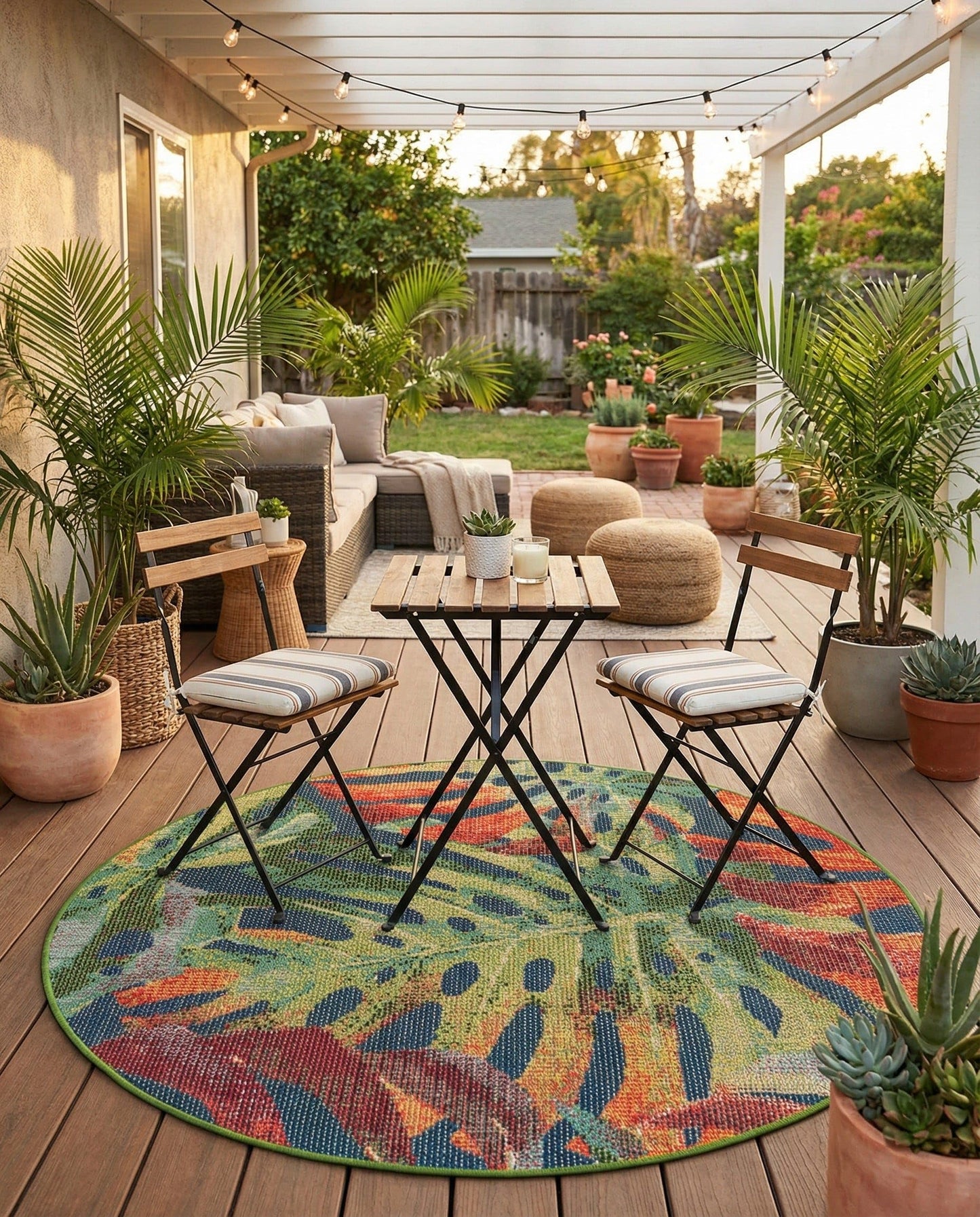 Rugs.com Baja Outdoor Collection Rug – 4 Ft Round Multi Medium-Pile Rug Perfect for Kitchens, Dining Rooms