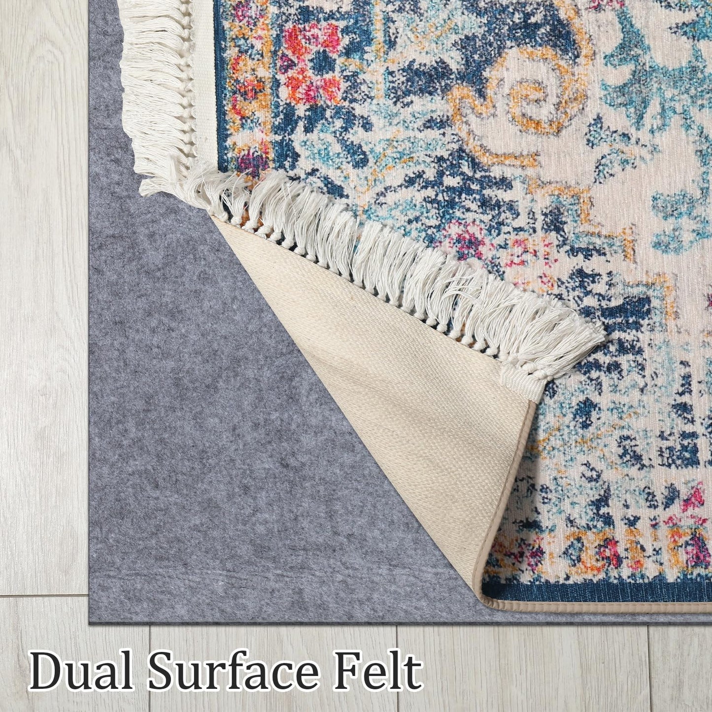 Nuanchu Felt Rug Pad 8x10 Feet, 1/4 Inch Thick Carpet Padding for Hardwood Floors, Grey Under Rug Protector, Floor Cushioning Mat Compatible Grip Underlay