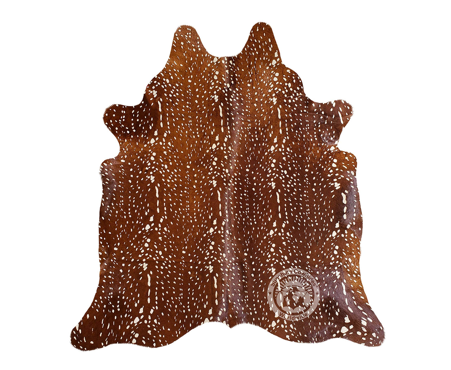 Sunshine Cowhides 100% Genuine Deer Print Cowhide Rug - Modern Style Animal Skin Rug & Floor Carpet for Living Room, Bedroom, Kitchen & More - Large (6x6-7ft)
