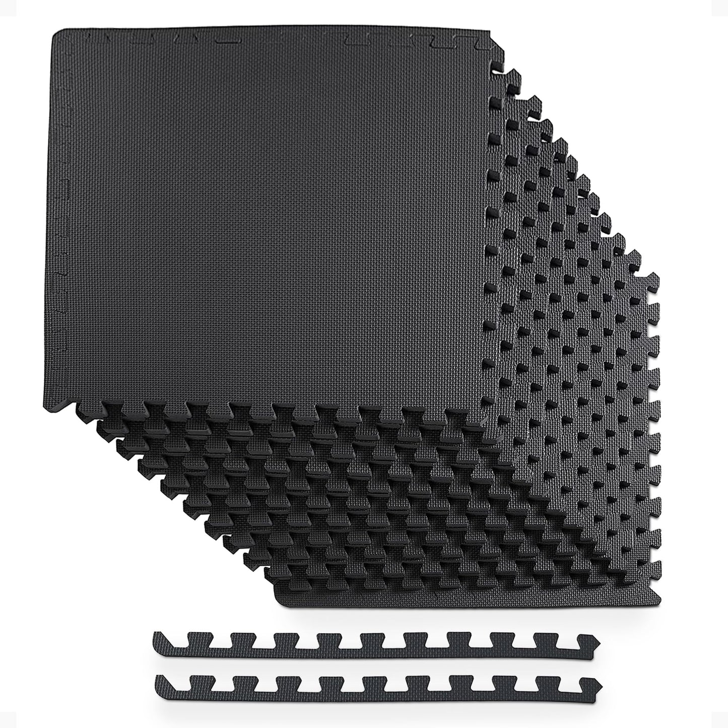 BalanceFrom Puzzle Exercise Mat 1/2" Thick, EVA Interlocking Foam Floor Tiles for Home Gym, Mat for Home Workout Equipment, Floor Padding for Kids, Black, 24 in x 24 in x 1/2 in, 48 Sq Ft - 12 Tiles