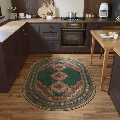 Clemile 4x6 Oval Rug - Washable Ultra-Thin Living Room Rug Vintage Non-Slip Carpets - Soft & Stain Resistant Rug for Kitchen Bedroom Dining Room Living Room Dark Brown