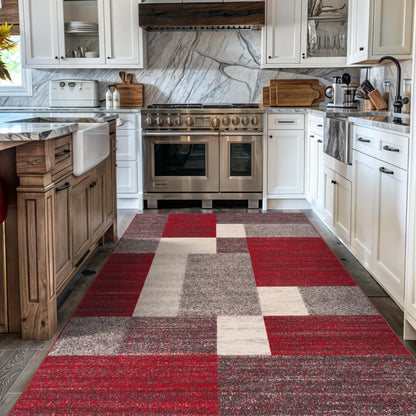 Rugshop Red Modern Geometric Boxes Non-Slip Area Rug Non-Shedding for Living Room, Bedroom and Dining Area, 5'3" x 7'3"