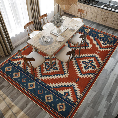 8x10 Area Rug for Living Room Southwestern Rug Machine Washable Western Aztec Southwest Area Rugs Non Slip Low Pile Navajo Tribal Large Dining Room Indoor Floor Carpet for Bedroom Office,Red
