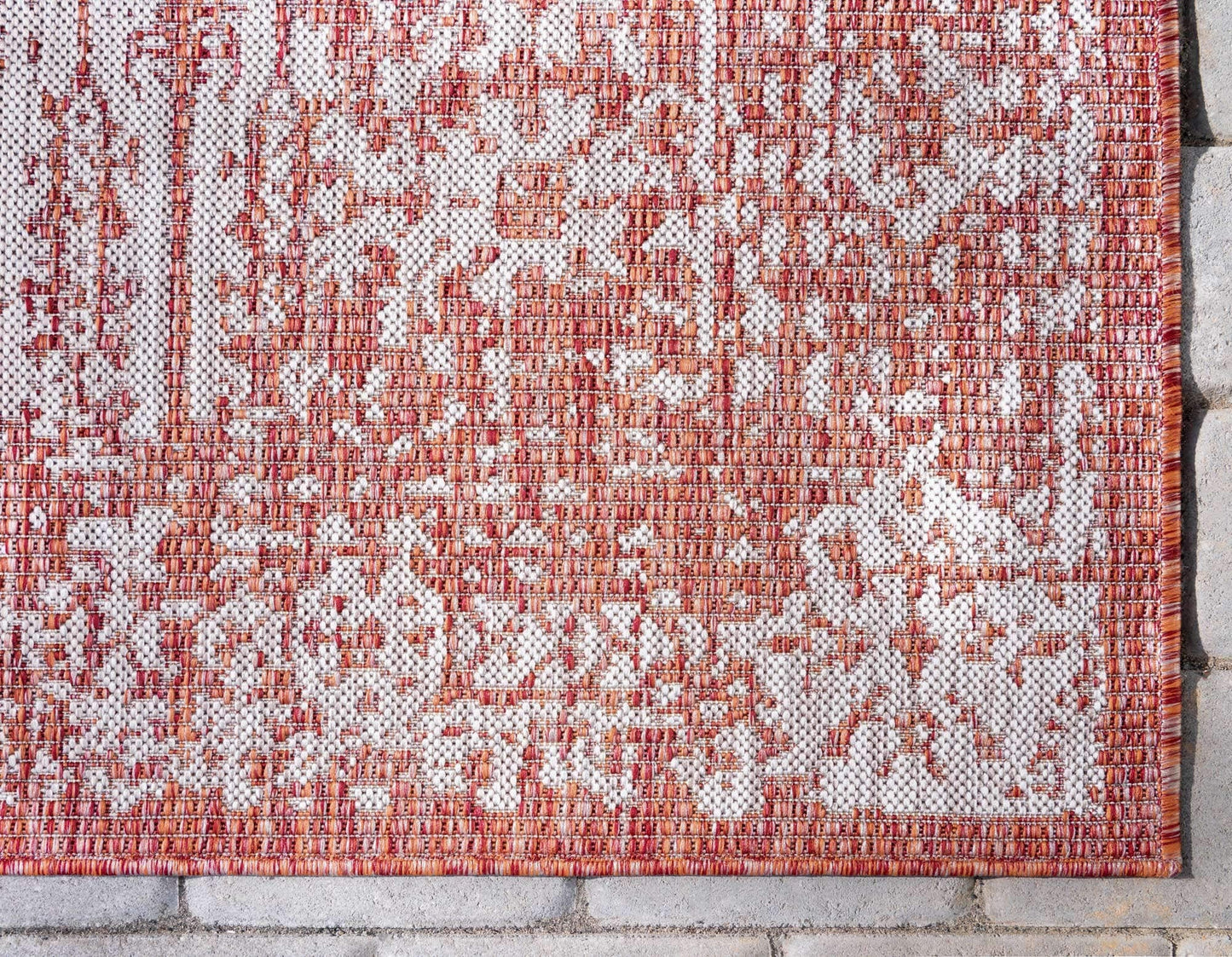 Unique Loom Outdoor Traditional Collection Area Rug - Timeworn (2' x 6' 1" Runner, Rust Red/ Gray)