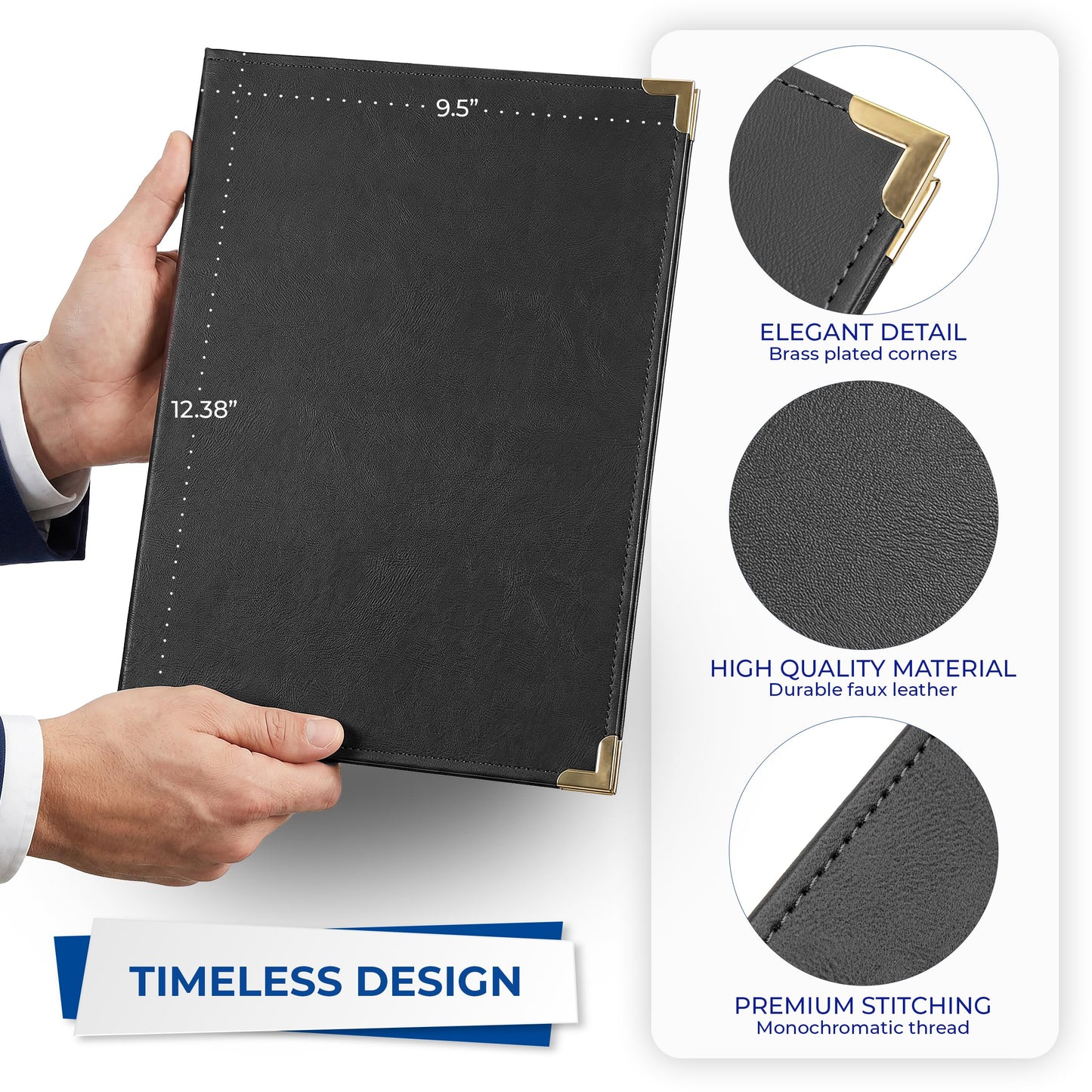 Samsill Classic Collection Business Portfolio - Executive Padfolio for Resume & Document Organizer - 8.5 by 11-Inch Legal Pad, Faux Leather with Brass Corners (Black)