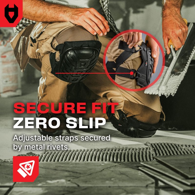 NoCry Professional Gel Knee Pads for Work with Soft Foam and Gel Cushion — Heavy Duty Cap, Reinforced Adjustable Straps, Military Grade Rivets and Built-in Hang Loops — Perfect for Construction