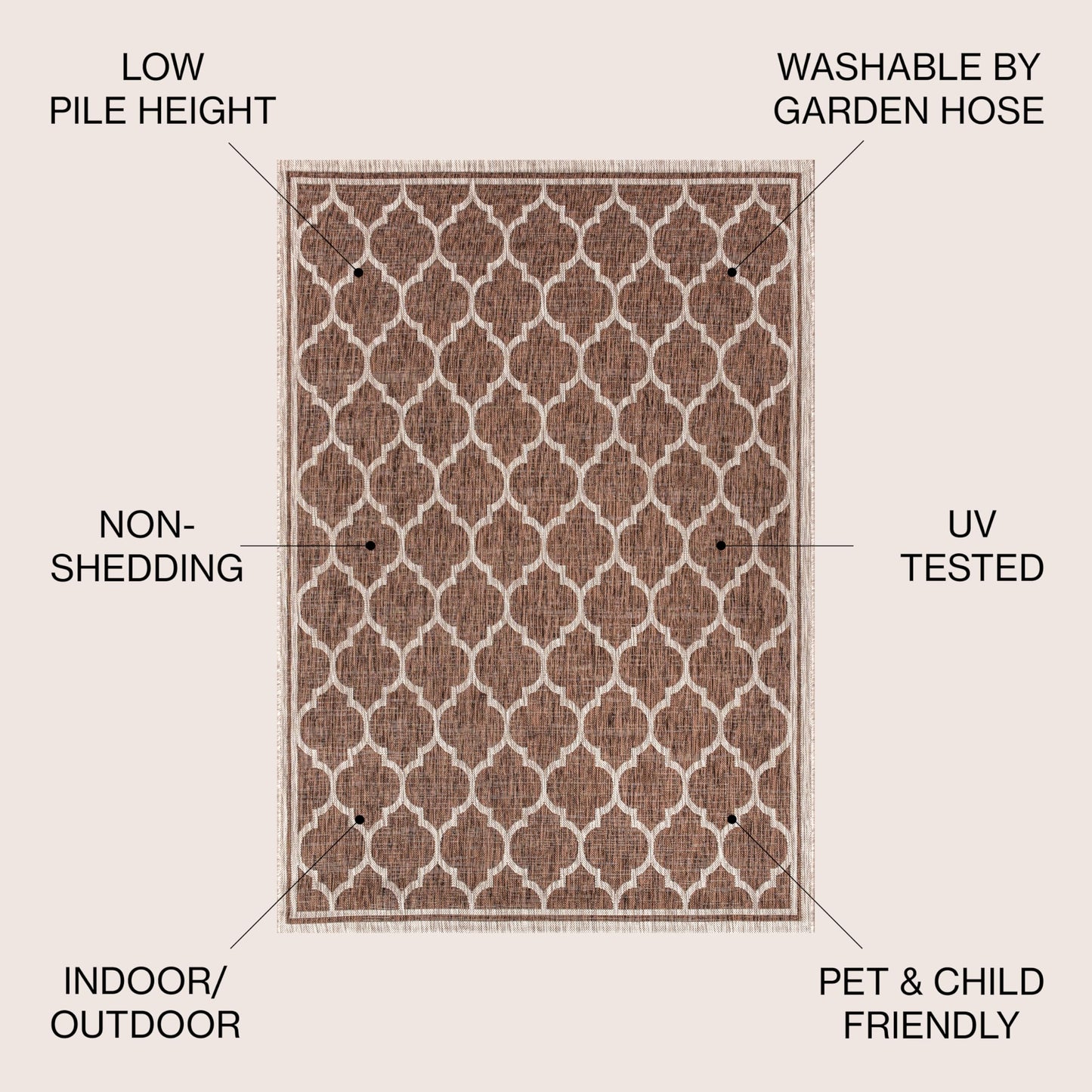 JONATHAN Y Moroccan Trellis Indoor Outdoor Area Rug 8X10 Espresso/Taupe, Trebol Textured Weave for Backyard, Patio, Porch, Easy-Cleaning, High Traffic, Pet-Friendly, Non-Shedding (SMB109B-8)