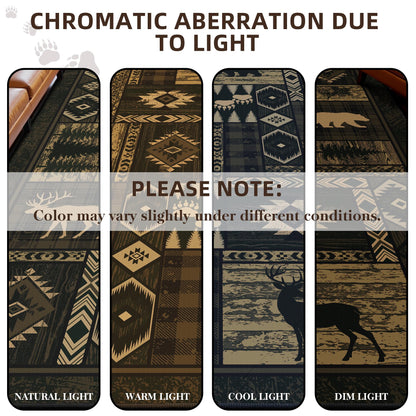 Rustic Cabin Living Room Rug 5x7, Washable Upgrade Non-Slip Animal Bear Deer Wildlife Print Pattern Area Rugs Low Pile Ultra-Thin Lodge Hunting Carpet for Bedroom, Dining Room, Office, Walnut Brown