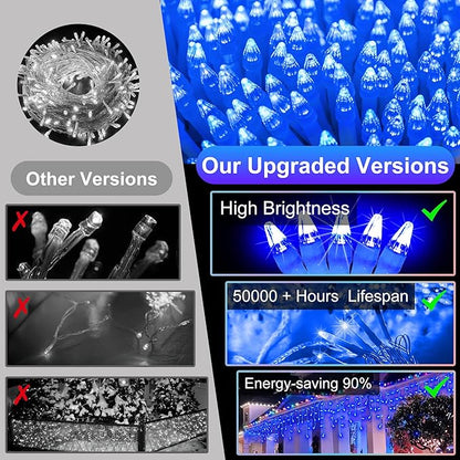 1620 LED Christmas Lights with 360 Drops,164ft 8 Modes Fairy Hanging String Lights with Timer Waterproof, Plug-in Hanging String Lights for Outdoor Holiday Wedding Party Christmas Decor (Blue)
