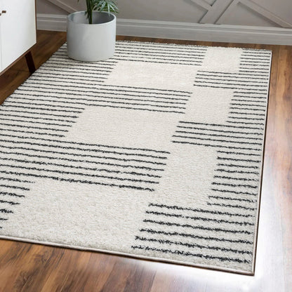 JONATHAN Y Petra Abstract Stripe Shag White/Gray Indoor Area Rug, 8x10, Geometric, Bohemian, Contemporary, Easy-Cleaning for Living Room, Bedroom, Kitchen, Pet Friendly, Non-Shedding (MOH407A-8)