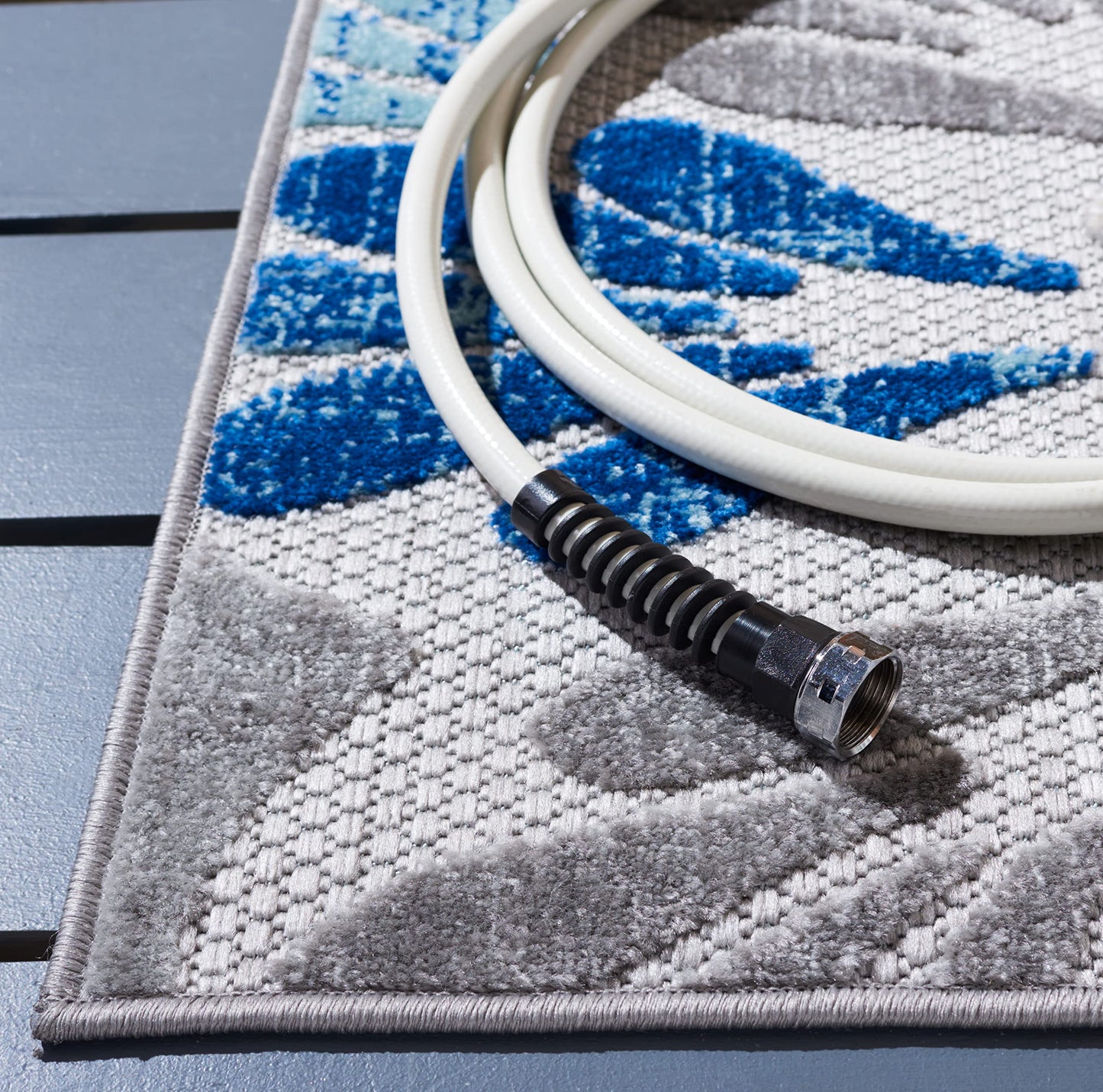 SAFAVIEH Washable Rug Outdoor Cabana Collection - 9' x 12', Grey & Blue, Non-Shedding & Easy to Clean, Ideal for Patio, Backyard, Mudroom (CBN800F)