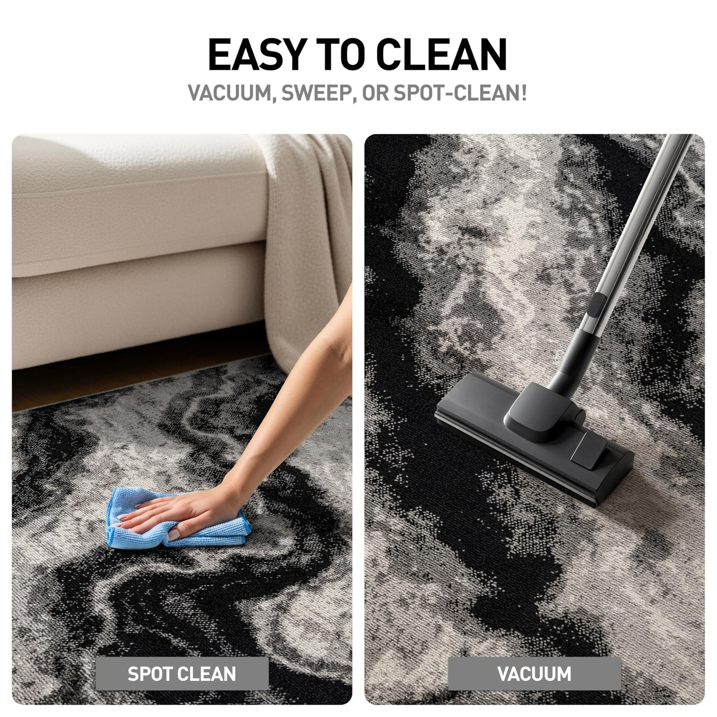 Rugshop Black Gray Marble Swirl Area Rug Non-Shedding Contemporary Indoor Carpet for Living Room Bedroom Kitchen 5' x 7'