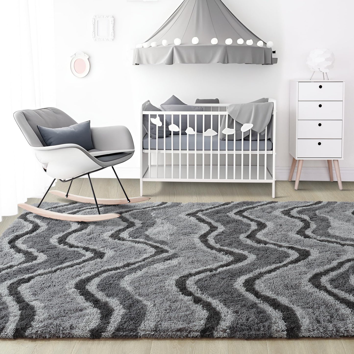 4x6 Grey Area Rug for Bedroom Living Room Dining Room, Fluffy Shag Soft Plush Furry Carpet, Non-Slip Indoor Floor Mat for Kids Home Decor