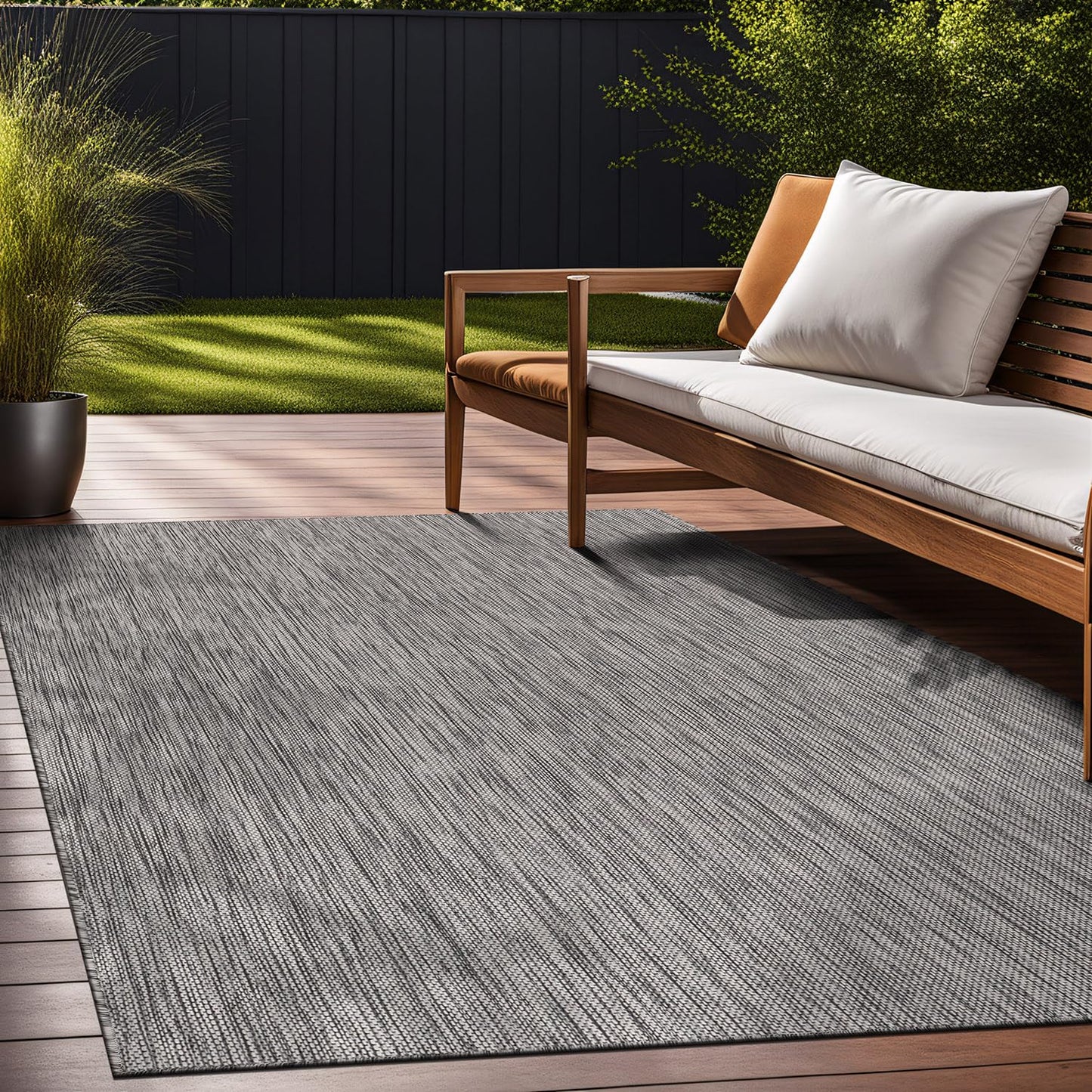 Beverly Rug Indoor Outdoor Rug 6x9, Washable Outside Carpet for Patio, Deck, Porch, Solid Modern Area Rug, Water Resistant, Silver Gray