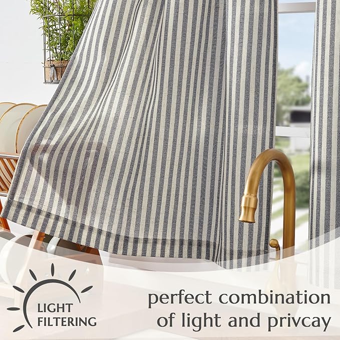 jinchan Striped Linen Kitchen Curtains 45 Inches Tier Curtains Farmhouse Modern Cafe Style Small Window Treatments Airy Light Filtering Rod Pocket for Living Room Bathroom 2 Panels Charcoal Grey
