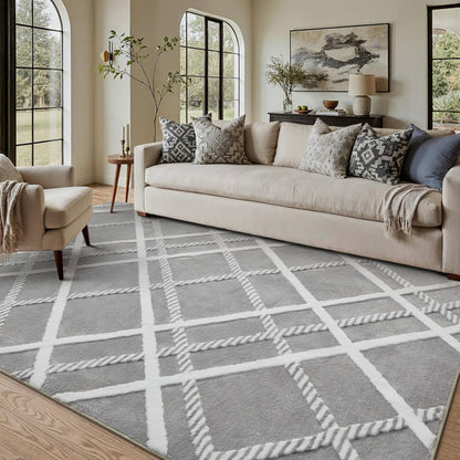 HUGEAR 5x7 Shag Area Rug Grey Modern Neutral Medium Plush Pile Super Soft Indoor Fuzzy Carpet Non Slip Non-Shedding Easy Care 0.5-inch Thick for High Traffic Areas in Living Room Bedroom Dining