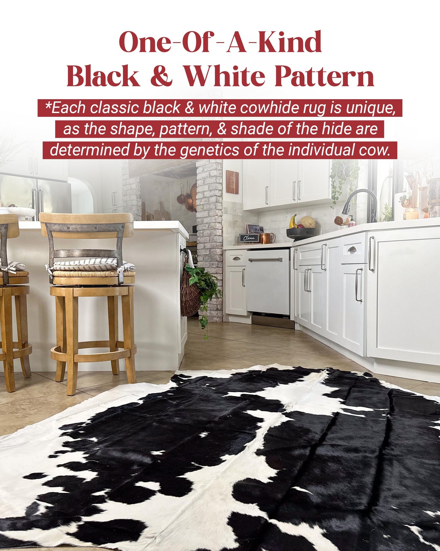 HIDES BAZAAR Black and White Area Rug Premium Cow Rug with Black & White Pattern for Home and Office - Classic Black and White Rug Made with Real Tanned Cowhide - Cow Hide Rugs 6x6-7 ft