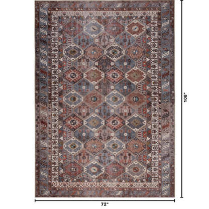 Kuden 6x9 Area Rug, Machine Washable Area Rug with Non-Slip Backing, Vintage Style, Soft, Easy Clean, Low Pile Rug for Living Room, Bedroom, Dining Room
