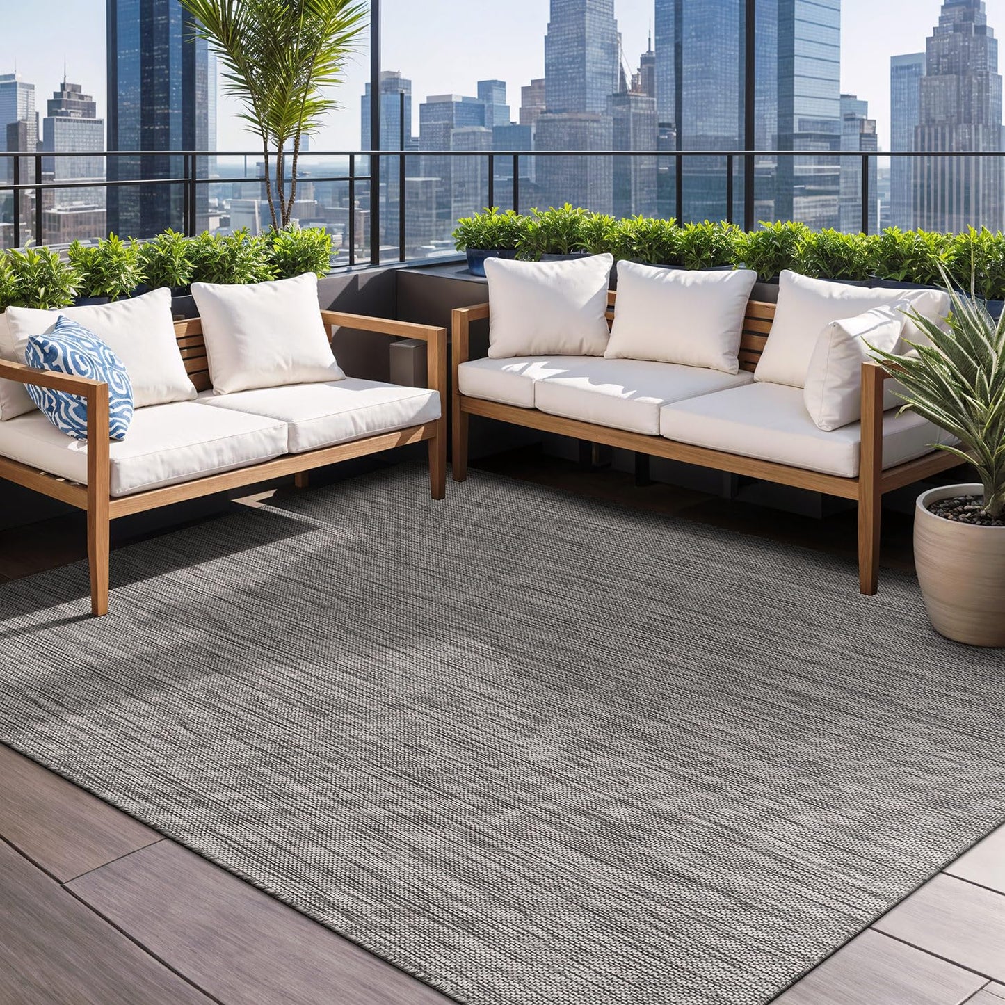 Beverly Rug Indoor Outdoor Rug 6x9, Washable Outside Carpet for Patio, Deck, Porch, Solid Modern Area Rug, Water Resistant, Silver Gray