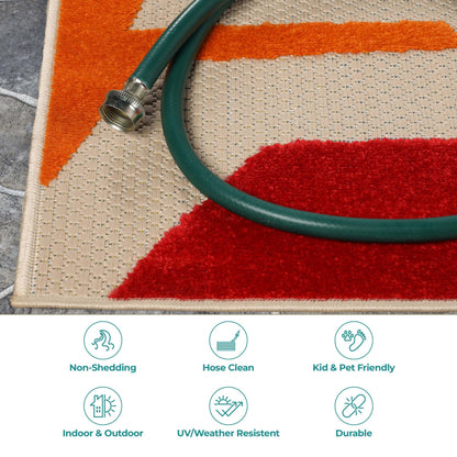 Superior Indoor Outdoor Area Rug, Perfect for Patio, Bedroom, Kitchen, Living Room, Entryway, Playroom, Nursery, Carpet Cover, Abstract Geometric Modern, Leander Collection, 7' 10" x 9' 10", Cream