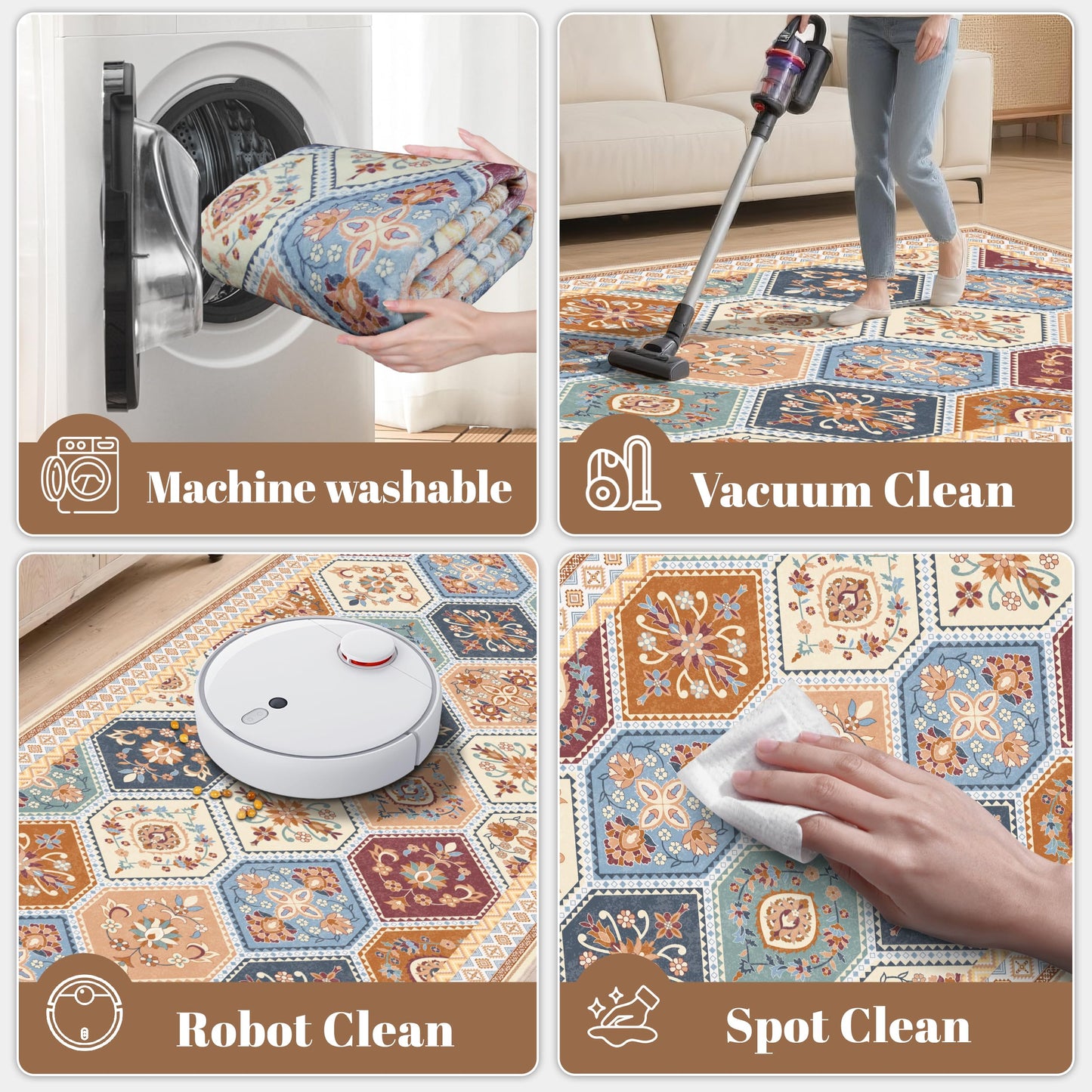 TTelephant 2x3 Washable Entryway Rugs, Soft Non-Slip Boho Moroccan Rug, Low-Pile Printed Indoor Throw Rugs for Entrance, Kitchen, Bedroom Bedside- Multi