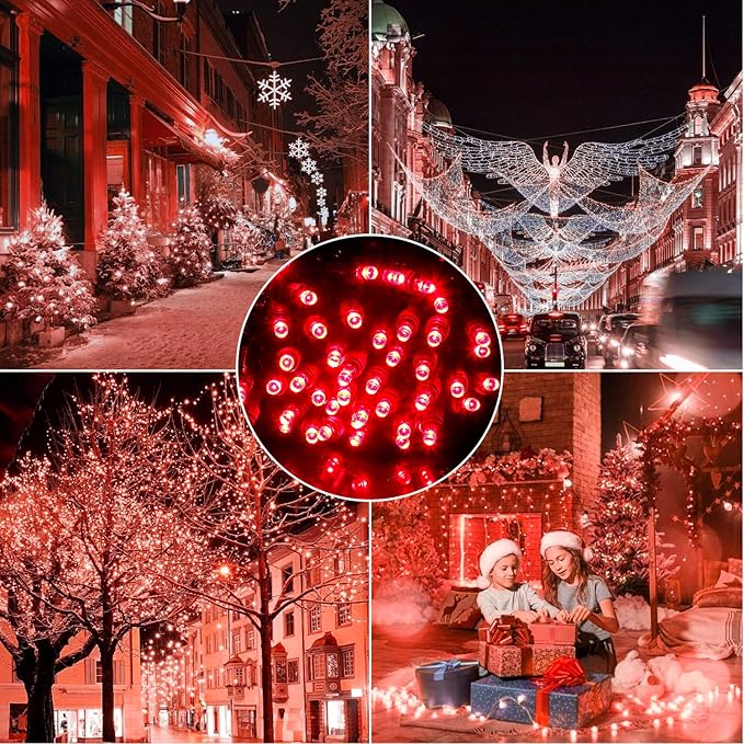 100 Counts LED Christmas Lights - 50 ft 5mm Red Commercial Grade Waterproof Indoor/Outdoor String Lights, Green Wire Mini Lights for Tree Decorations, UL, IP:65