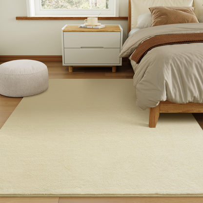 CASTLYE Solid Washable Area Rug - 8x10 Medium Pile Faux Cashmere Carpet for Living Room Bedroom, Cream
