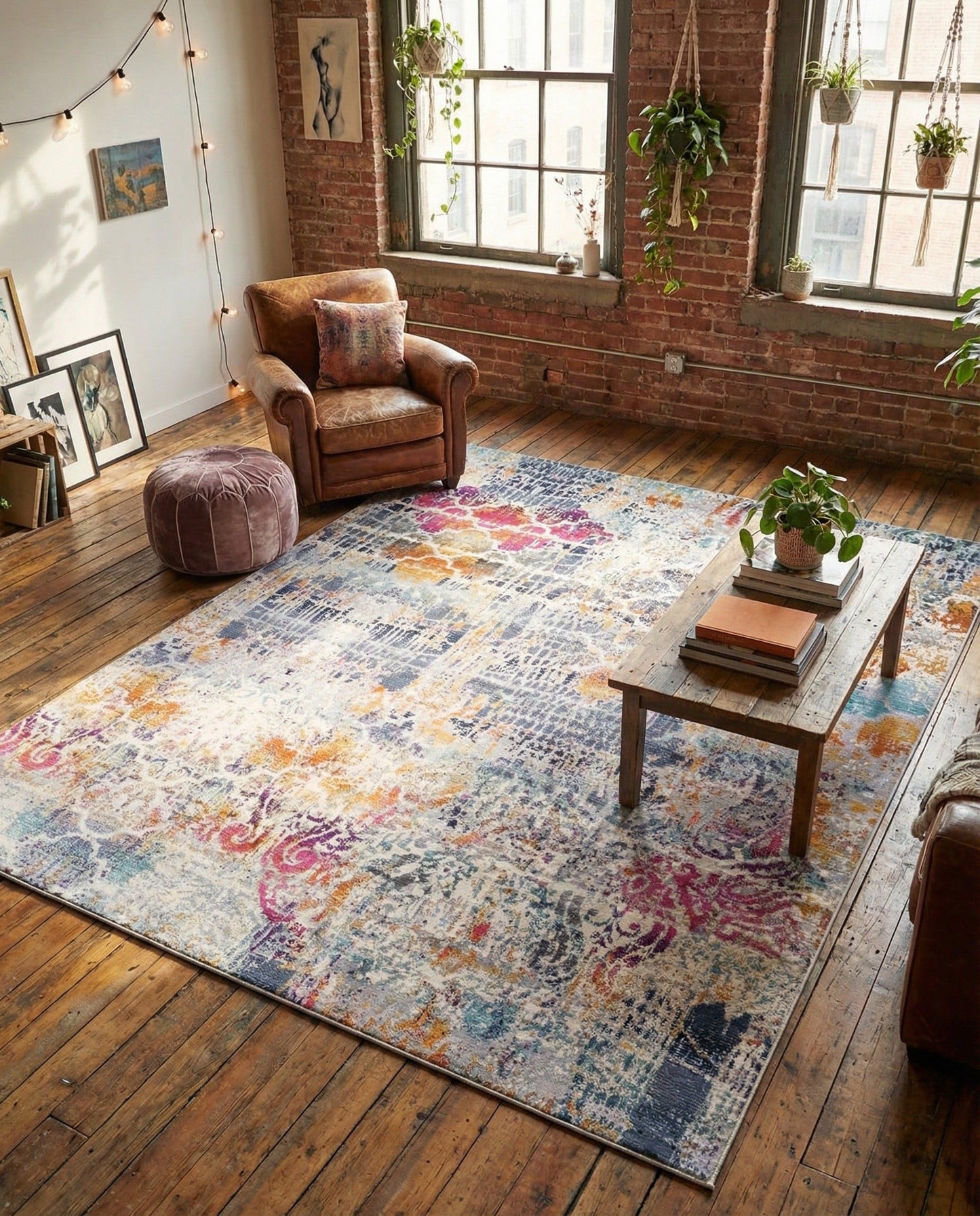 Rugs.com - Malibu Rug – 8' x 9' 10 Multi Stain-Resistant Area Rug – Retro Distressed Design for Living Rooms, Bedrooms, and Home Offices