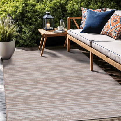Luul Home Stripe Outdoor Rug 8x10 Washable Outside Carpet for Indoor Patio Porch Waterproof Easy Cleaning Non Shedding Area Rugs Beige 8 x 10