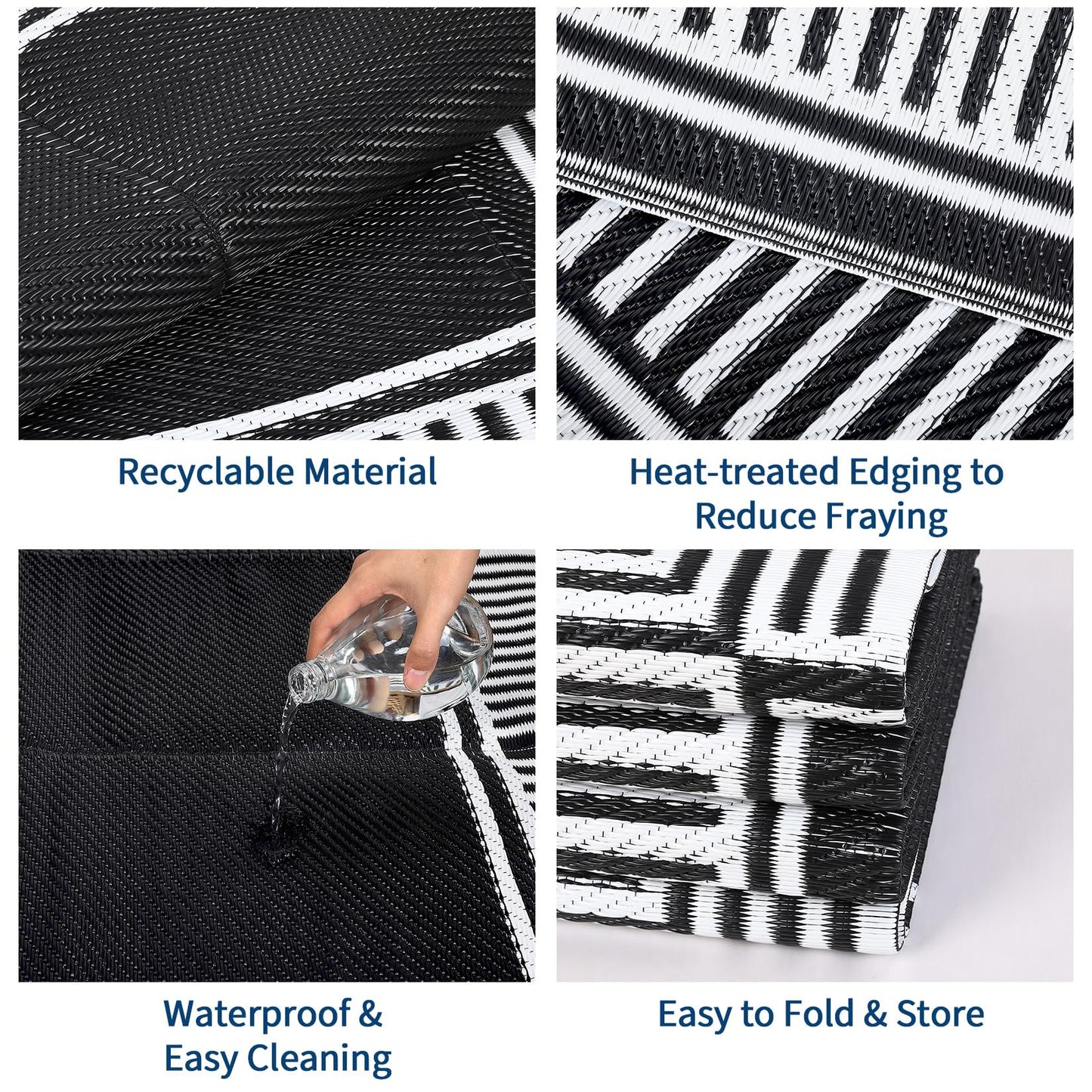Garvee 9x12 Outdoor Rug for Patio Plastic Straw Rug Waterproof Reversible Mat Lightweight Foldable Carpet Easy Clean Large Rugs for Patio Porch Backyard Camping RV Beach Balcony Deck Border Black