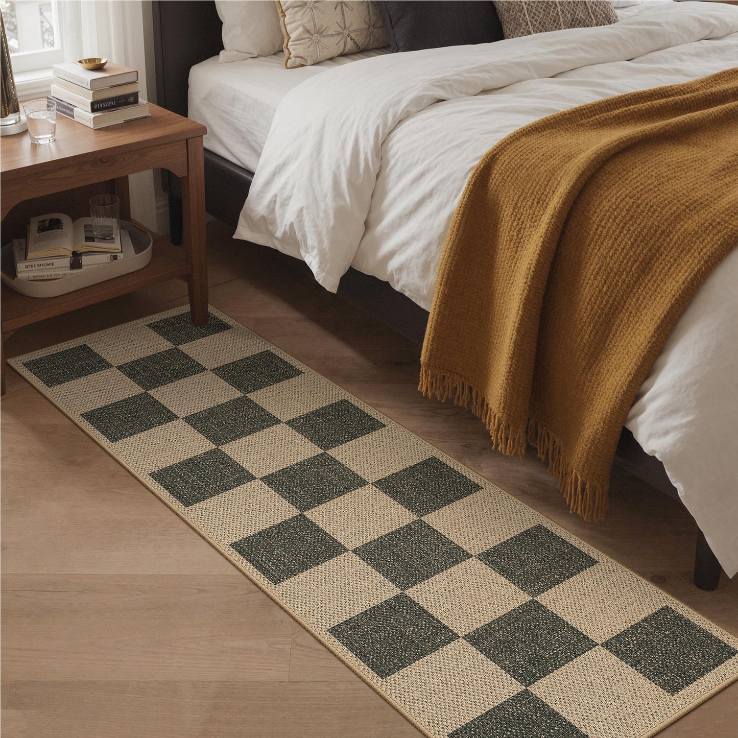 Bavni Checkered Easy Jute Rug,2x6 Runner Rug Machine Washable Non Slip Woven Plaid Carpet, Geometric Diamond Non Shedding Low Pile Modern Farmhouse Hallway Runner for Kitchen, Laundry, Corridor