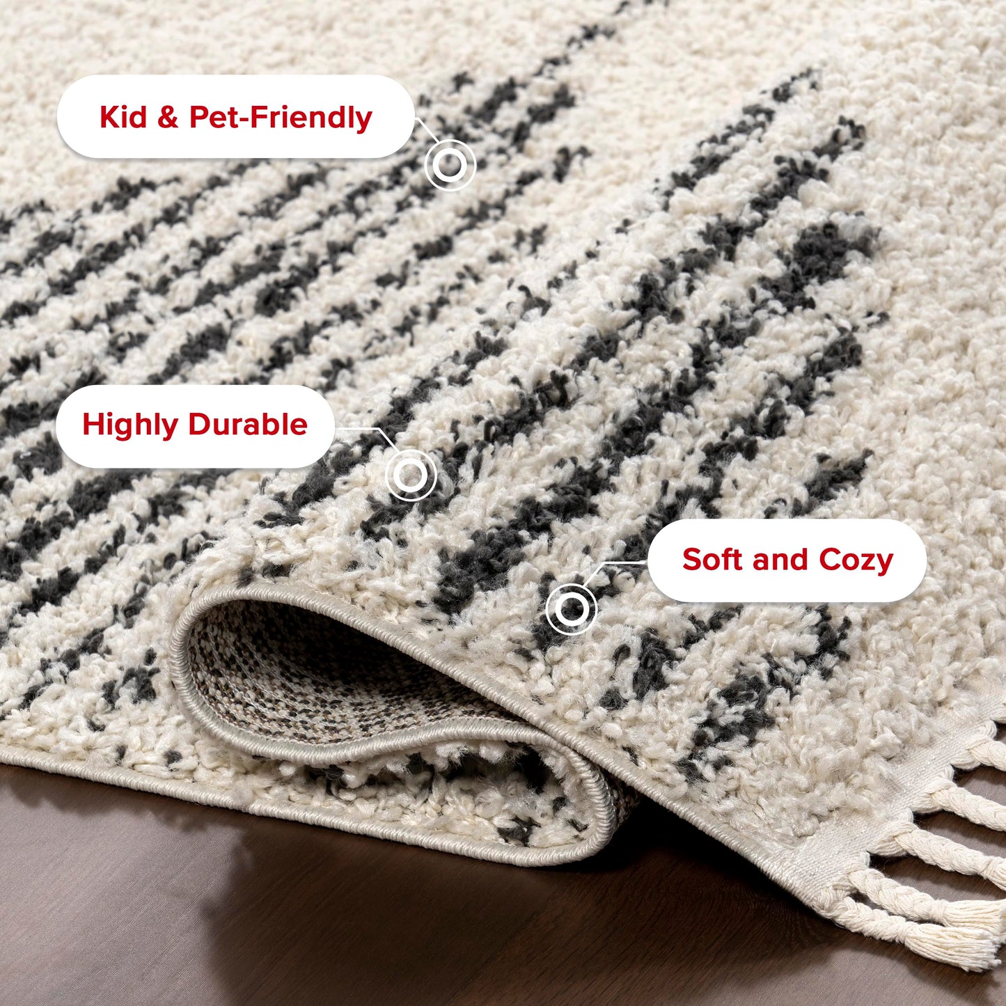 nuLOOM Bria Moroccan Shag Tasseled Area Rug - Oval 3x5 Accent Shag Rug Modern/Contemporary Off-White/Charcoal Rugs for Living Room Bedroom Dining Room Nursery Entryway