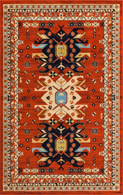 Unique Loom Taftan Collection Border Geometric Tribal Inspired Design Area Rug (5' 0 x 8' 0 Rectangular, Terracotta/ Ivory)