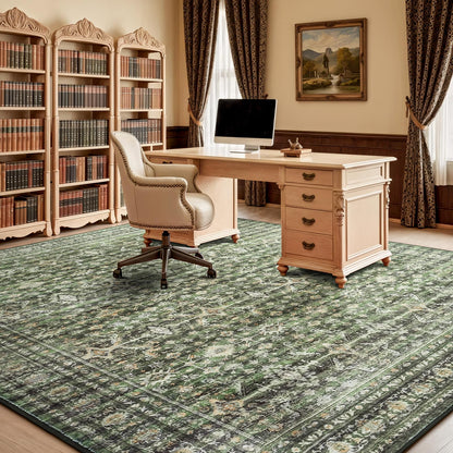 Lofus 8x10 Area Rug for Living Room,Green Washable Large Rugs with Non-Slip Backing,Soft Boho Carpets for Bedroom Dining Room Home Office Indoor Nursery