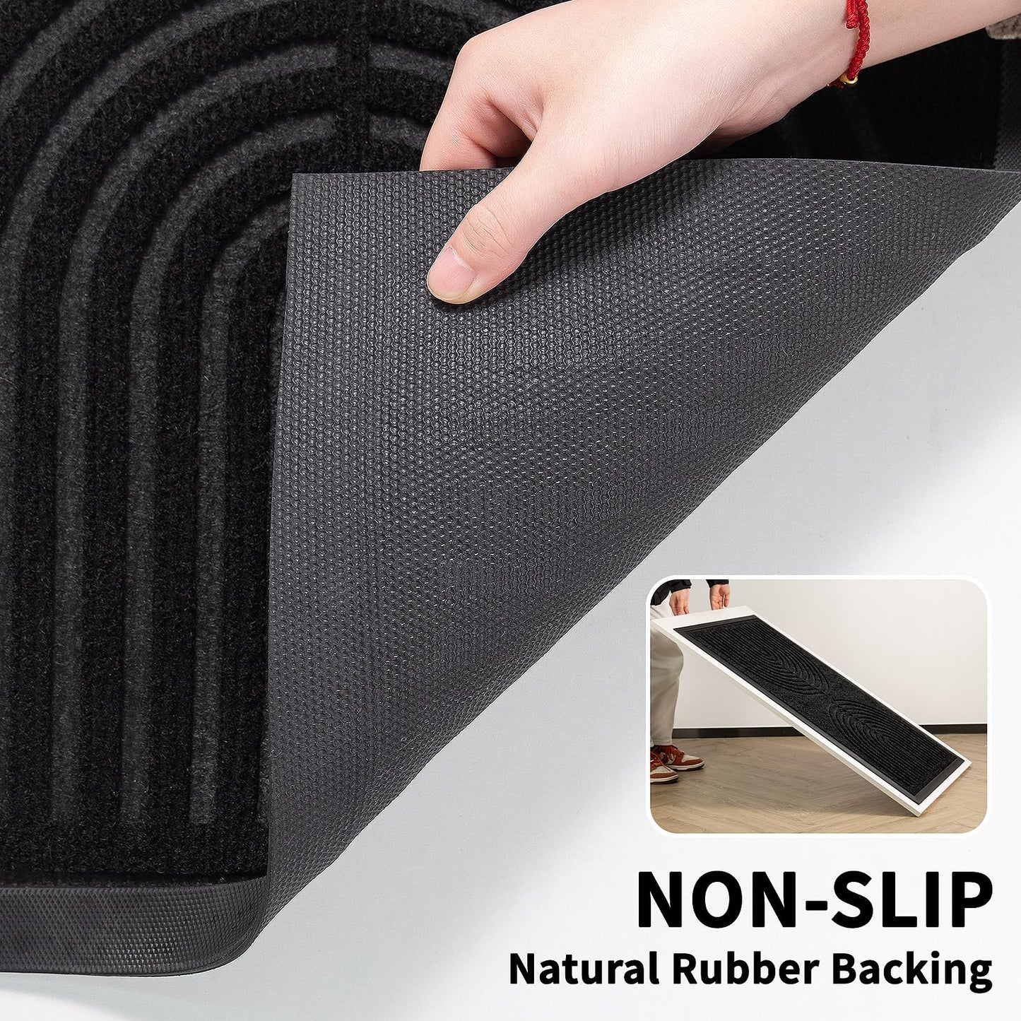 RORA Front Door Mat Outside Indoor Entrance, Heavy Duty Non Slip Welcome Doormat, Natural Rubber Floor Mat for Entryway, Patio, Garage, Porch, 29.5"x17", Black