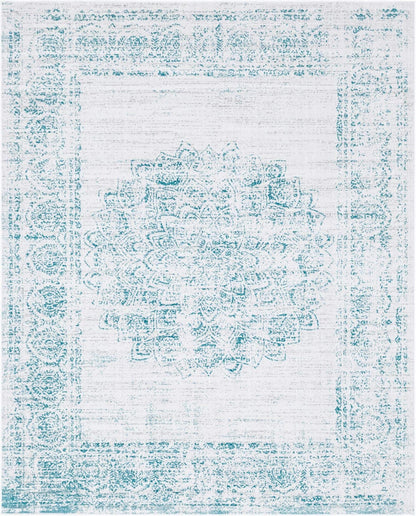 Unique Loom Aarhus Collection Vintage Border Area Rug (8' 0 x 10' 0 Rectangular, Cream/Teal)