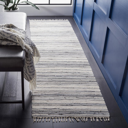 SAFAVIEH Rag Rug Collection Runner Rug - 2'3" x 12', Ivory & Grey, Handmade Boho Stripe Cotton, Ideal for High Traffic Areas in Living Room, Bedroom (RAR126A)