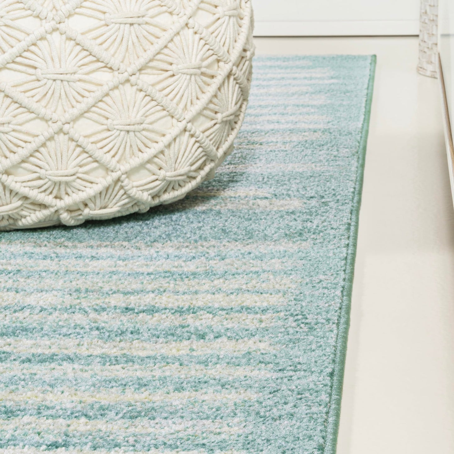 JONATHAN Y Khalil Modern Berber Stripe Turquoise/Cream Runner Rug, 2x8, Contemporary, Bohemian, Easy-Cleaning for Living Room, Bedroom, Kitchen, Pet Friendly, Non-Shedding (MOH207D-28)