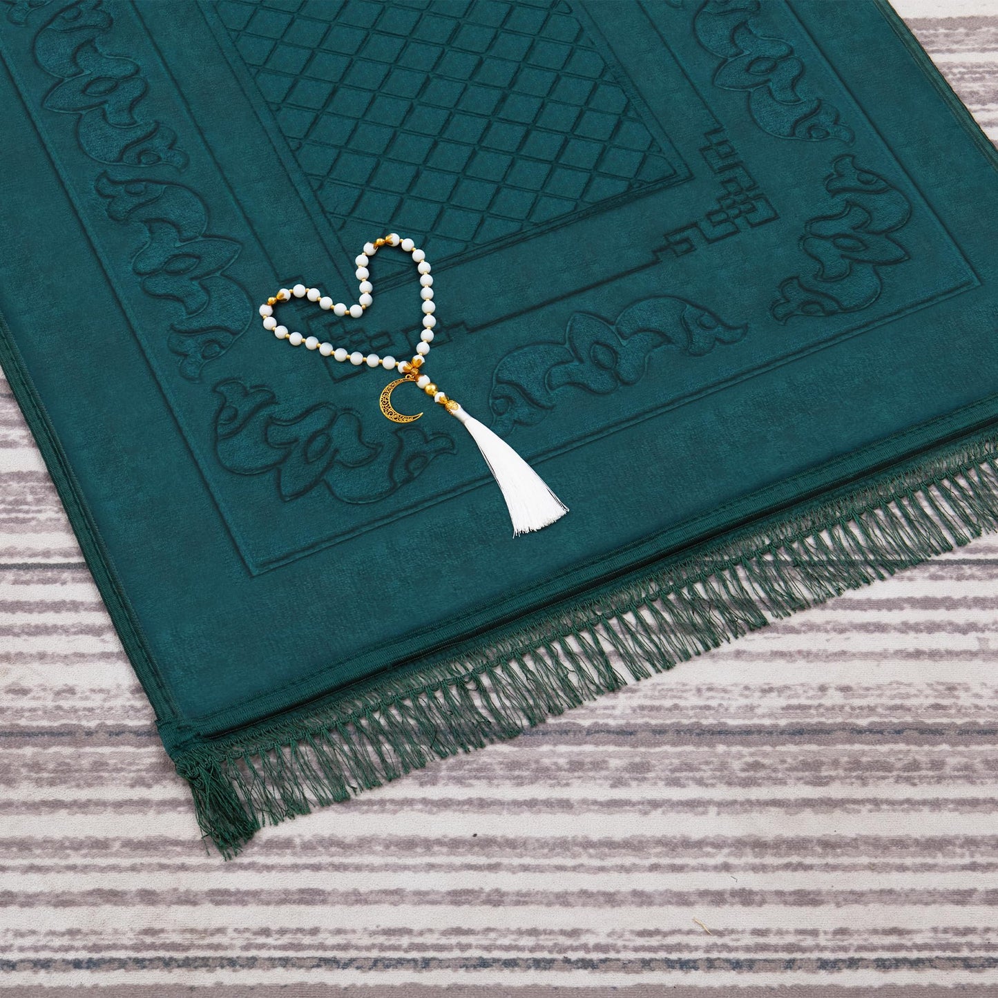 YAZEIN Muslim Prayer Rug with Tasbih Prayer Beads, Soft Large Prayer Matt Islam, Padded Islamic Prayer Mat Thick for Men and Women, Janamaz, Sajadah (Green)