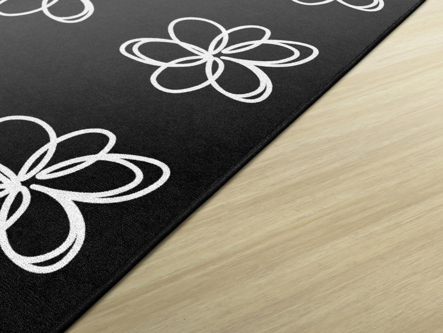 Flagship Carpets Flower Sampler Classroom Rug for Preschool, Kindergarten, 24 Flowers Seating Rug for Circle Time Learning, Educational Area Rug for Daycare Kids, Durable - Black & White - 7'6" x 12'