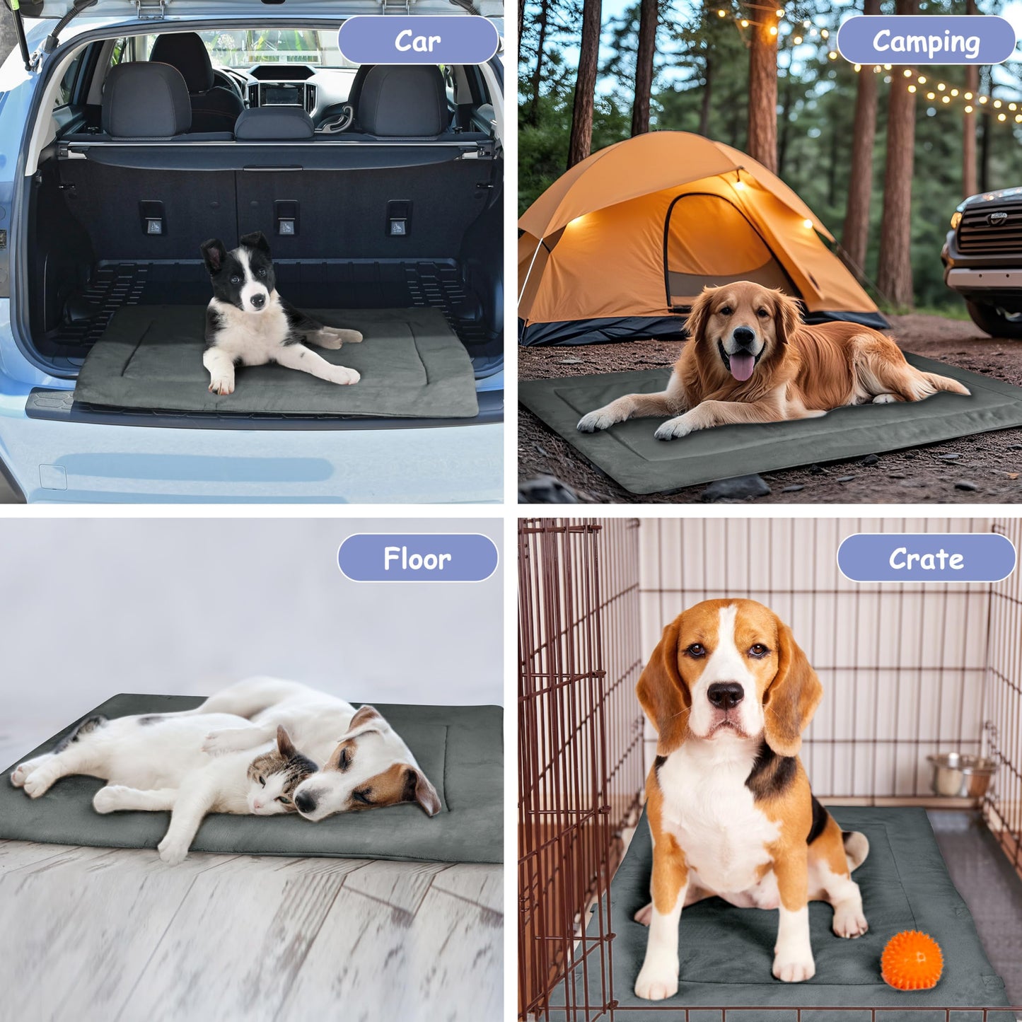 Kritter Planet Waterproof Foldable Dog Bed Pad for Camping & Travel, Portable Roll-Up Dog Bed Car Seat Pet Cushion Mat with Handles for Small & Medium Dogs, Indoor & Outdoor Use
