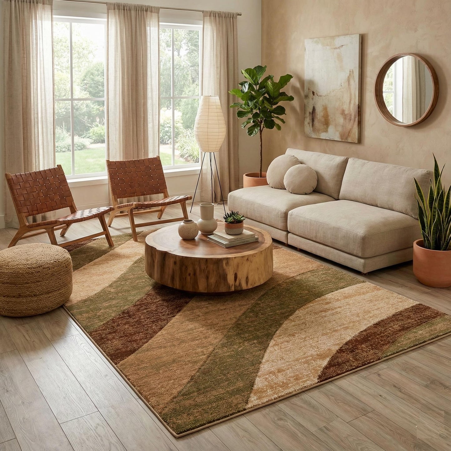 Well Woven Good Vibes Cecilia Multi Color Brown 5'3" x 7'3" Modern Area Rug for Living & Dining Room - Stain-Resistant, Hand-Carved, 3D Abstract Design