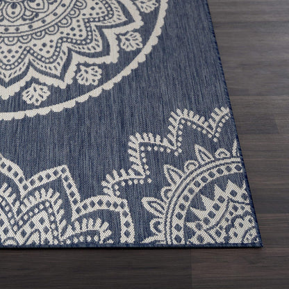 CAMILSON Outdoor Rug 5x7 Modern Area Rugs for Indoor and Outdoor Patios and Porches - Waterproof, Washable, Non-Shedding, Easy-to-Clean Outside Carpet (5 x 7, Medallion - Blue/White)