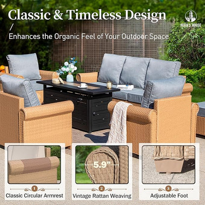 HERA'S HOUSE Patio Furniture Set, 2 Pieces Outdoor Wicker Chairs with Widened 5.9" Armrests and 5.5" Thick Waterproof Cushions, All Weather Conversation Set for Lawn Backyard Garden, Grey